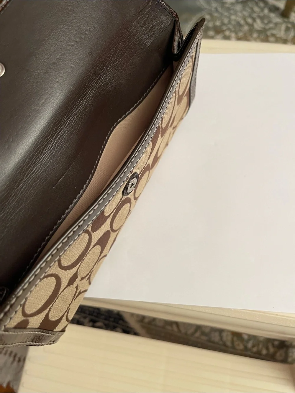 Coach Brown Signature Canvas Wallet with Silver Turnlock